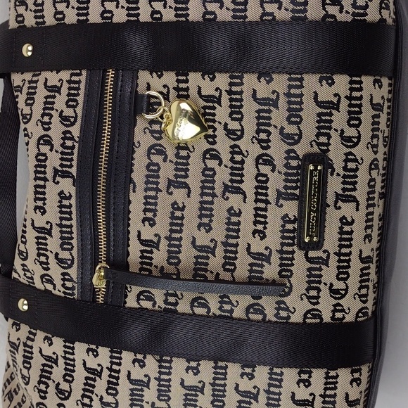 Juicy Couture L.A. Tan & Black Canvas Weekender Crossbody Duffle Bag Tote NWOT - Picture 5 of 16